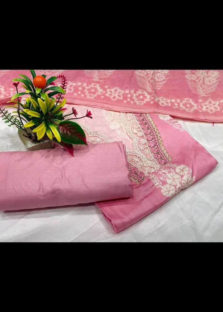 Pink Floral Dress Material