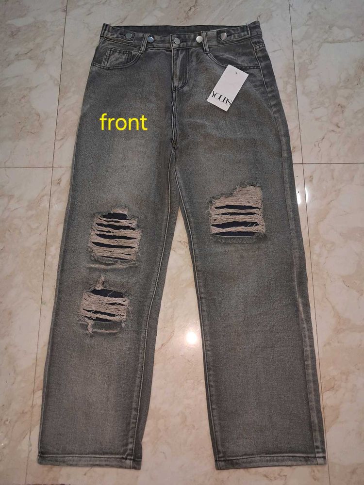 Distressed Grey Denim Jeans