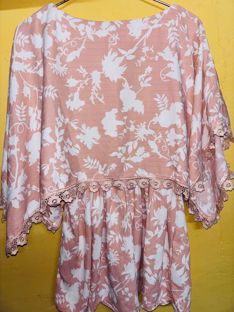 Floral Print Dress with Crochet Trim