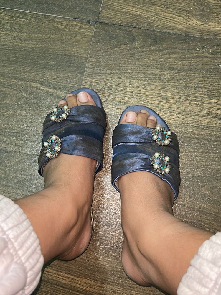 Elegant Blue Embellished Slides