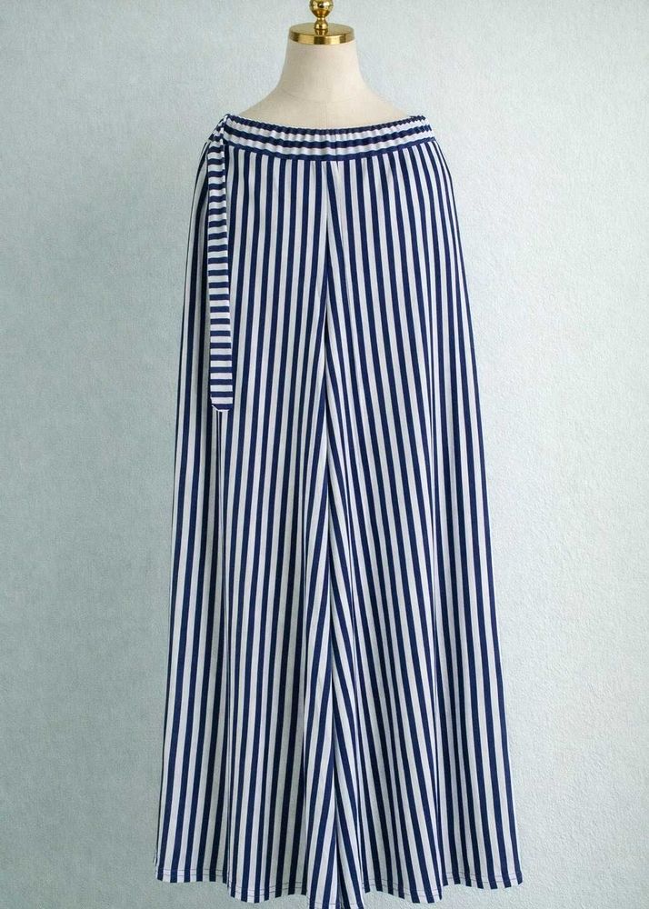 Striped Wide Leg Palazzo Pants with belt
