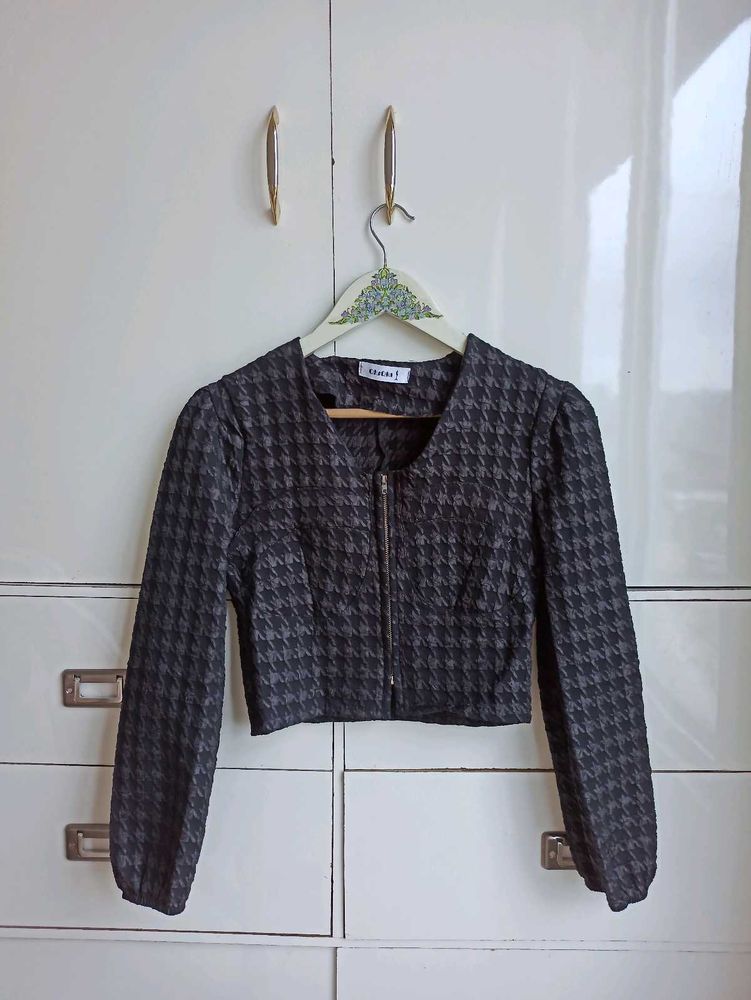 Houndstooth Cropped Jacket