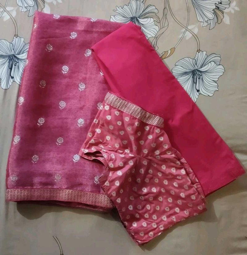 Party wear saree in rose pink colour