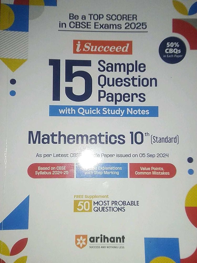 Mathematics 10th Sample Paper Of Arihant