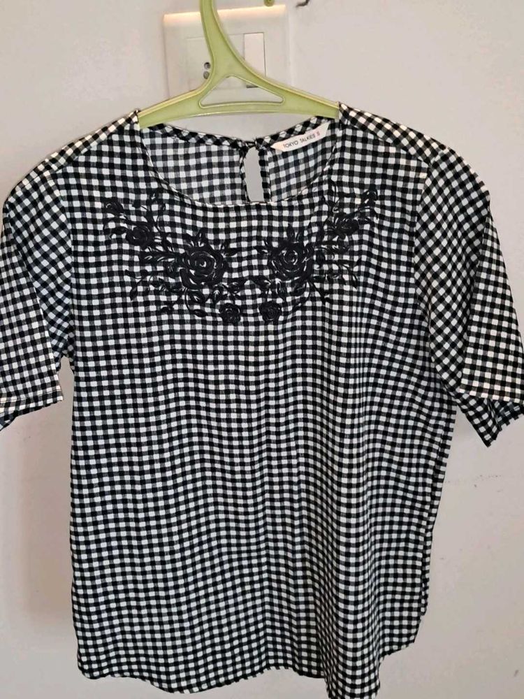 Checkered Embroidered Top