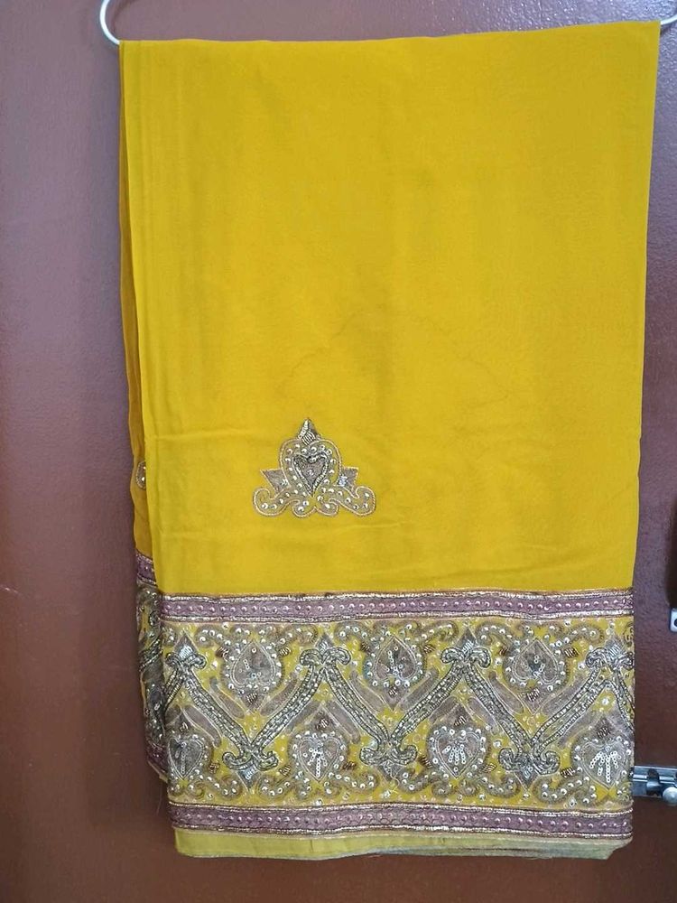 Elegant Yellow Embroidered Saree