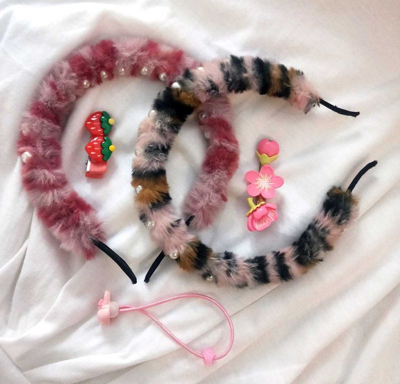 Pearl studded Fur Hairbands, Clips, Rubberband