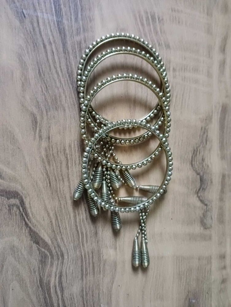 Antique Gold Beaded Kada/Bangles