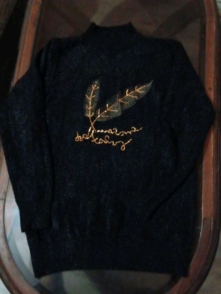 Elegant Embroidered Black Sweater
