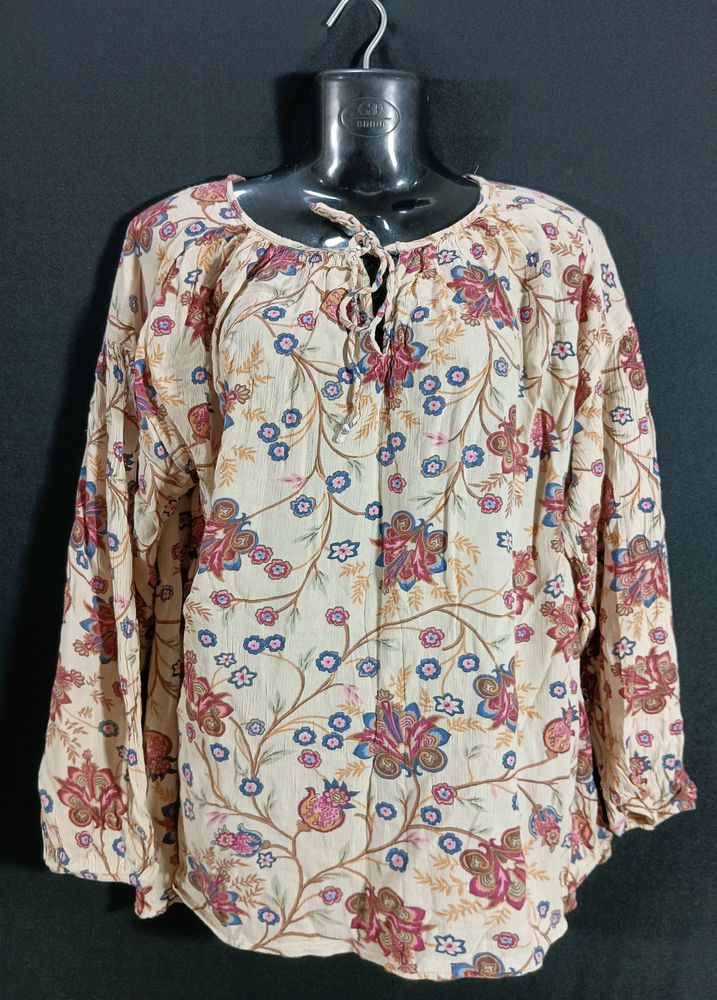 Chaps Woman Beige Floral Cotton Top | Bust 54 | Wa