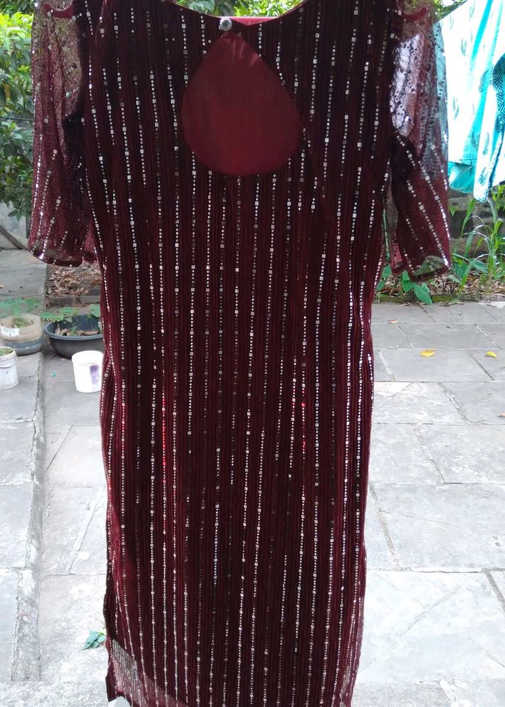 Maroon Embellished Kurta