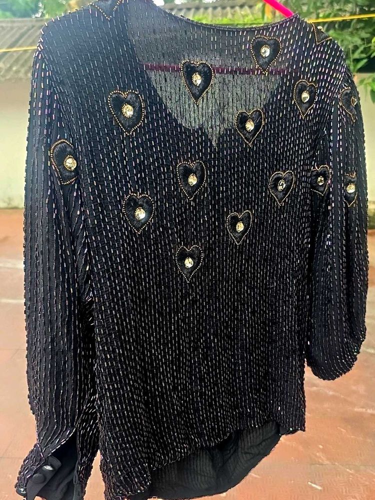 Vintage Heart Sequin Embellished Top