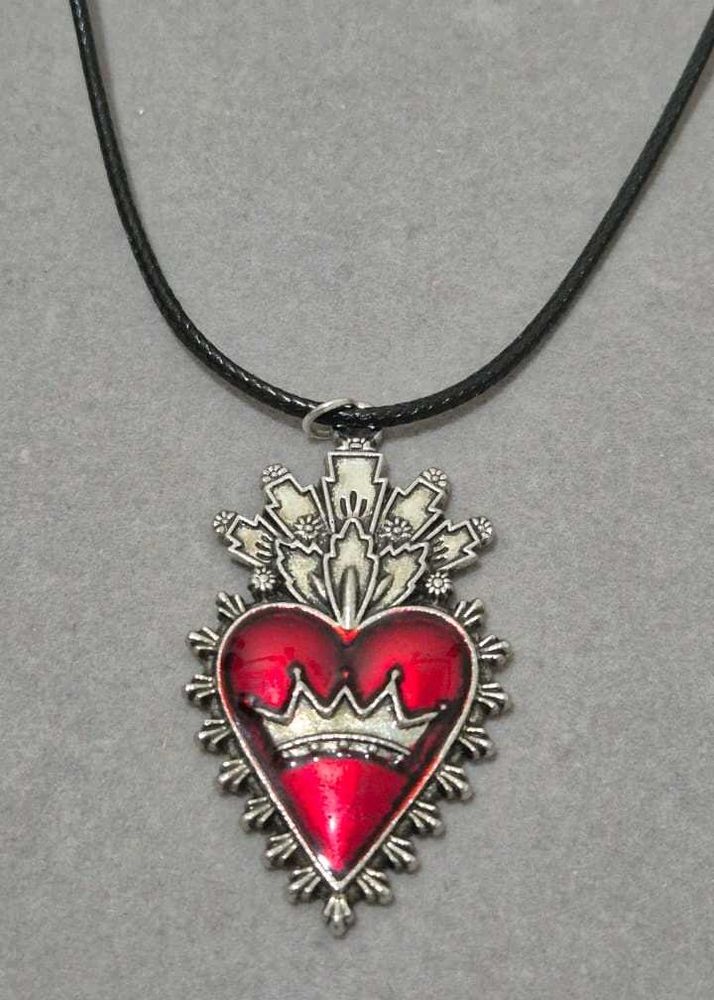 Red Sacred Heart Crown Necklace