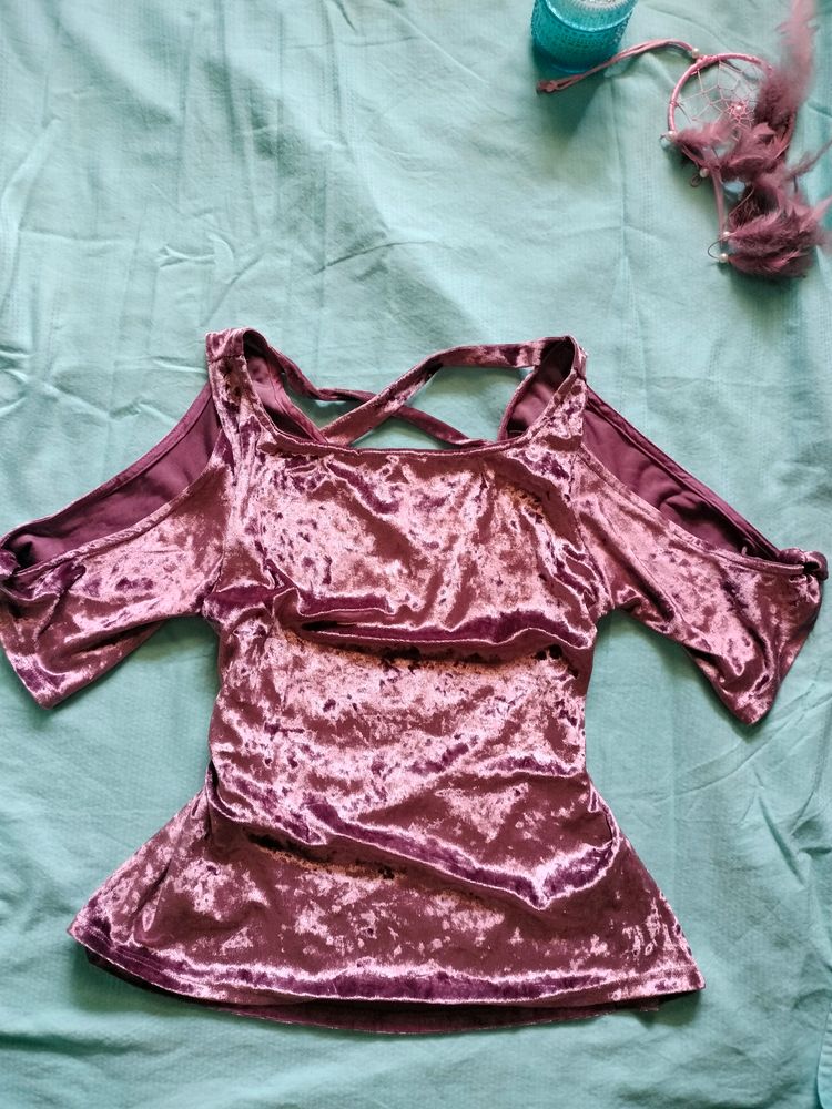 PINK PARTY WEAR VELVET TOP WITH CRISCROSS BACK🎀