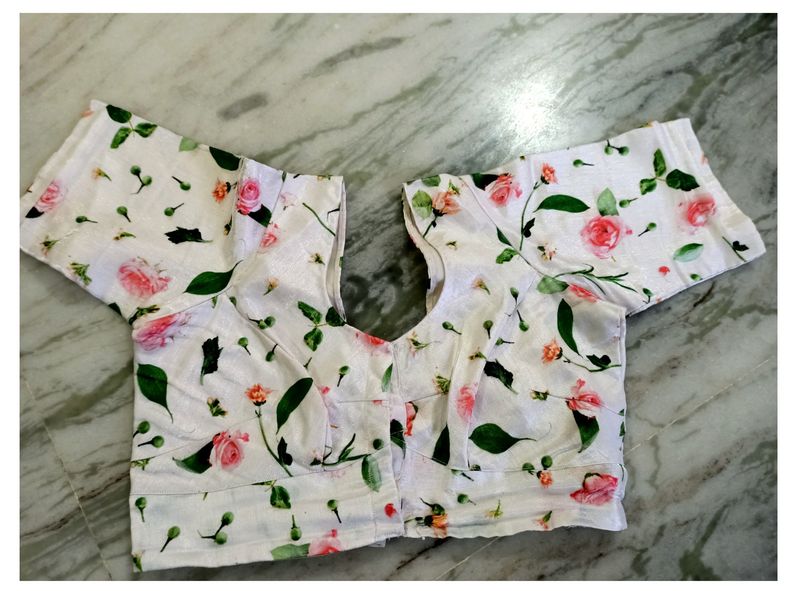 White Fancy Blouse With Flowers