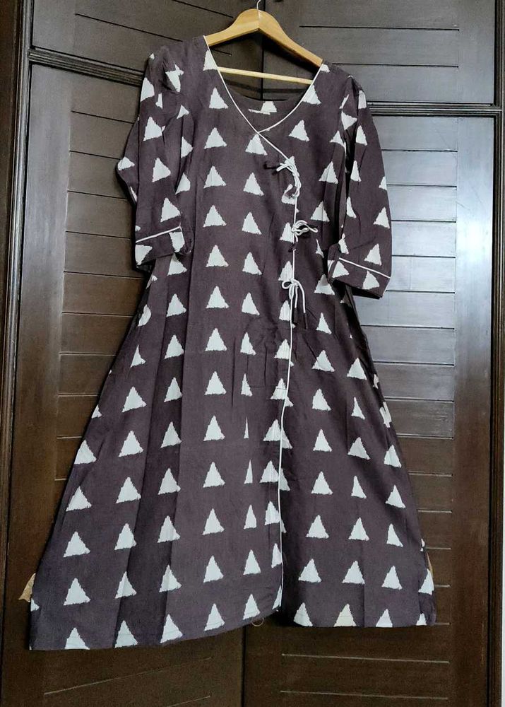 Women Brown Printed Cotton Kurta