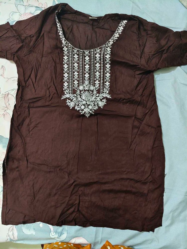 Embroidered Brown Kurti