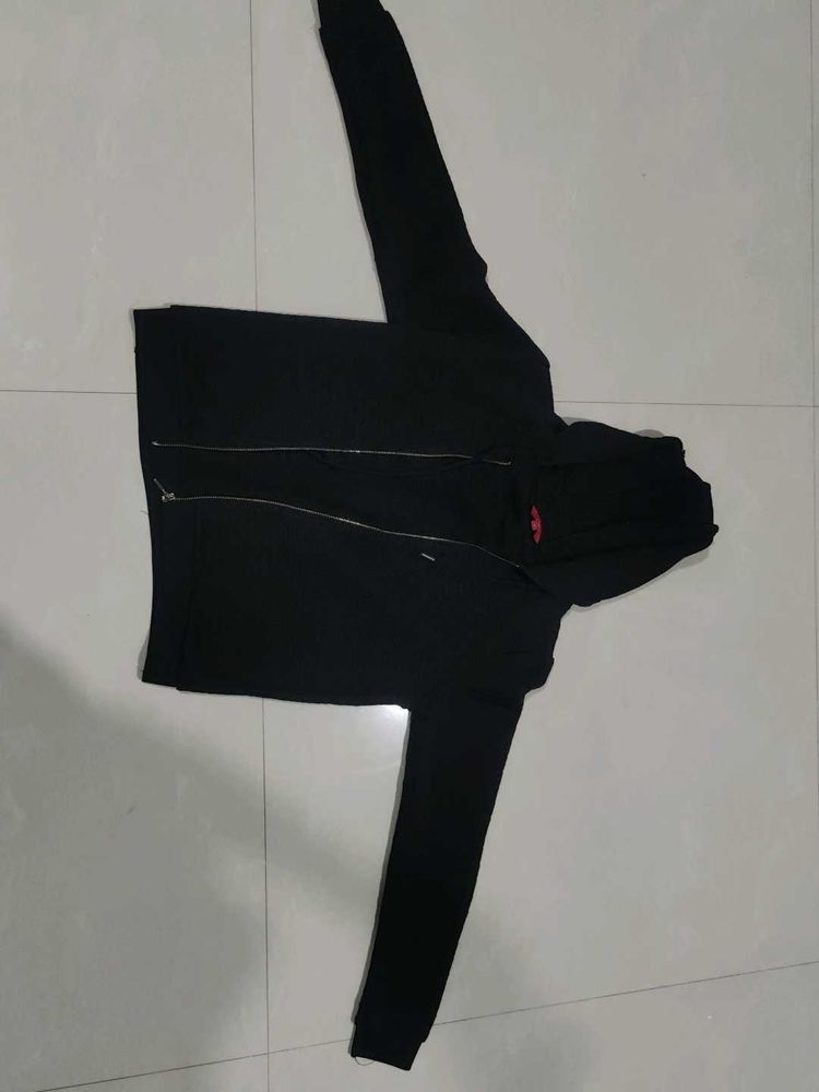 Black Hoodie With Golden Zip