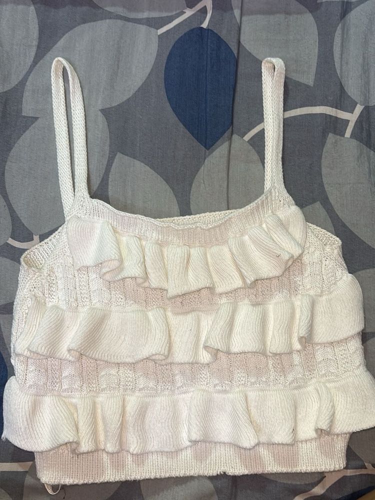 White Ruffle Knit Top