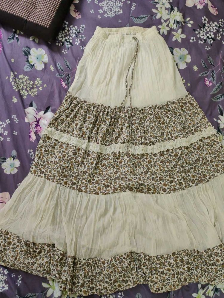 White Kalamkari Print Long Skirt | Ethnic &amp;Elegant