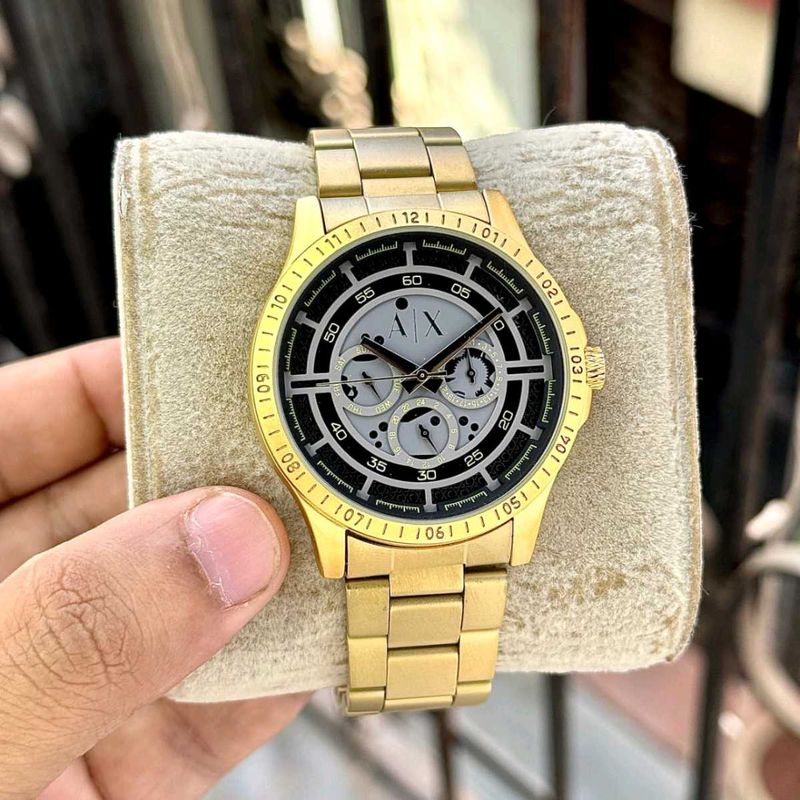 ARMANI EXCHANGE PREMIUM GOLD STRAP WD BLACK DIAL