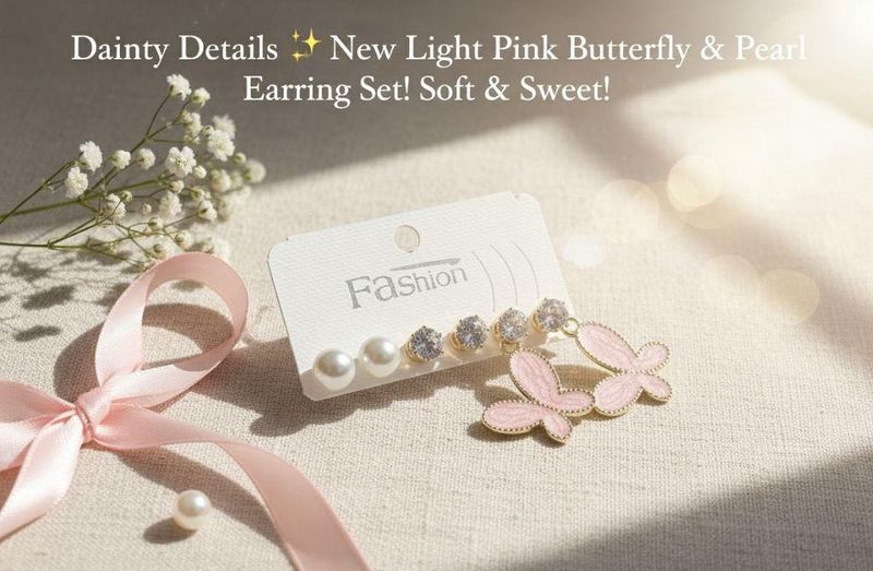Butterfly &amp; Pearl Earring Set