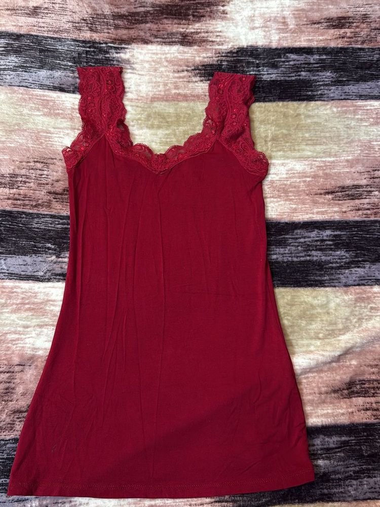 Red Lace Trim Tank Top