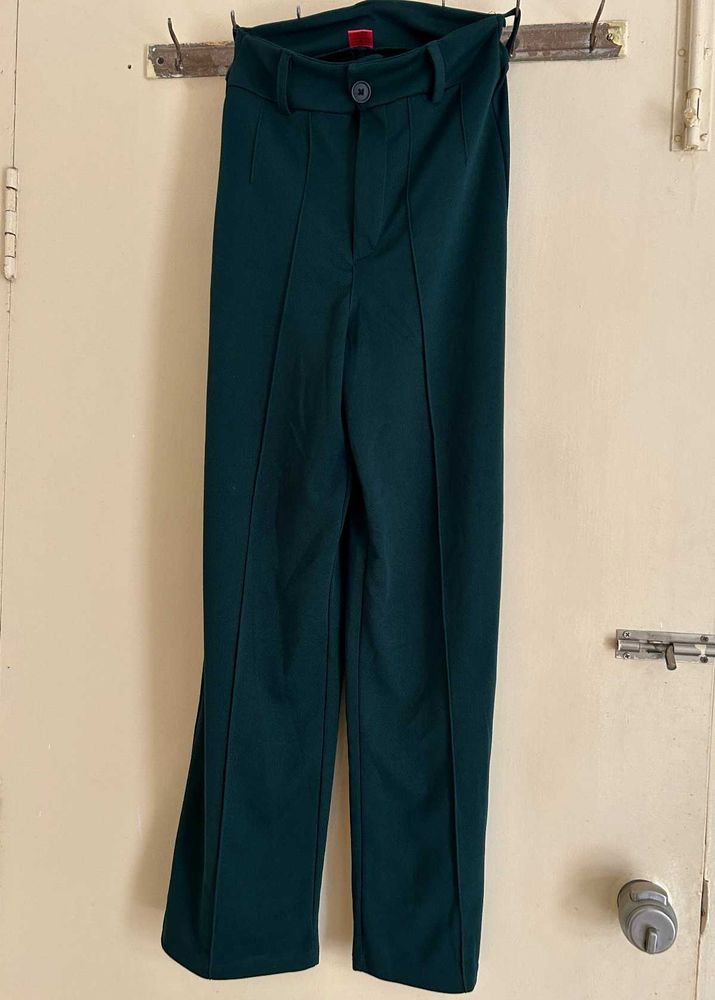 Dark Green High-Waisted Trouser Pants
