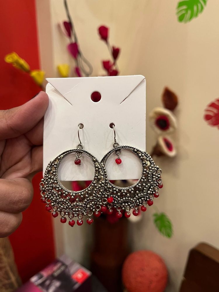 Statement Earrings: Silver &amp; Red Accents