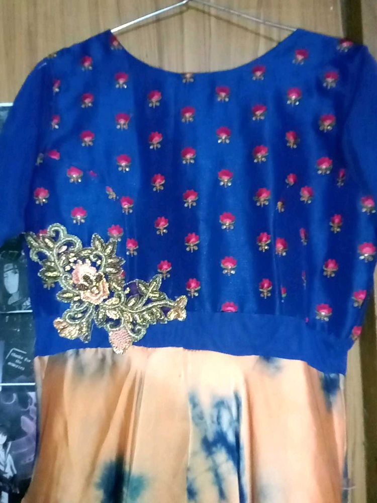 Embroidered Blue &amp; Tie-Dye Dress
