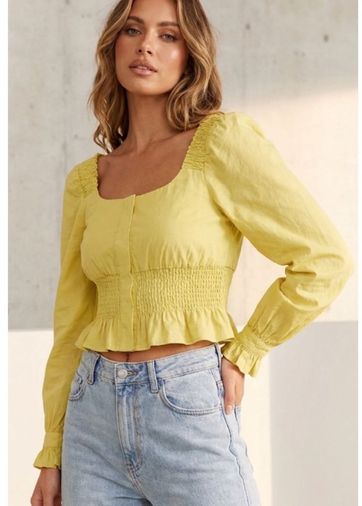 Yellow Smocked Long Sleeve Top
