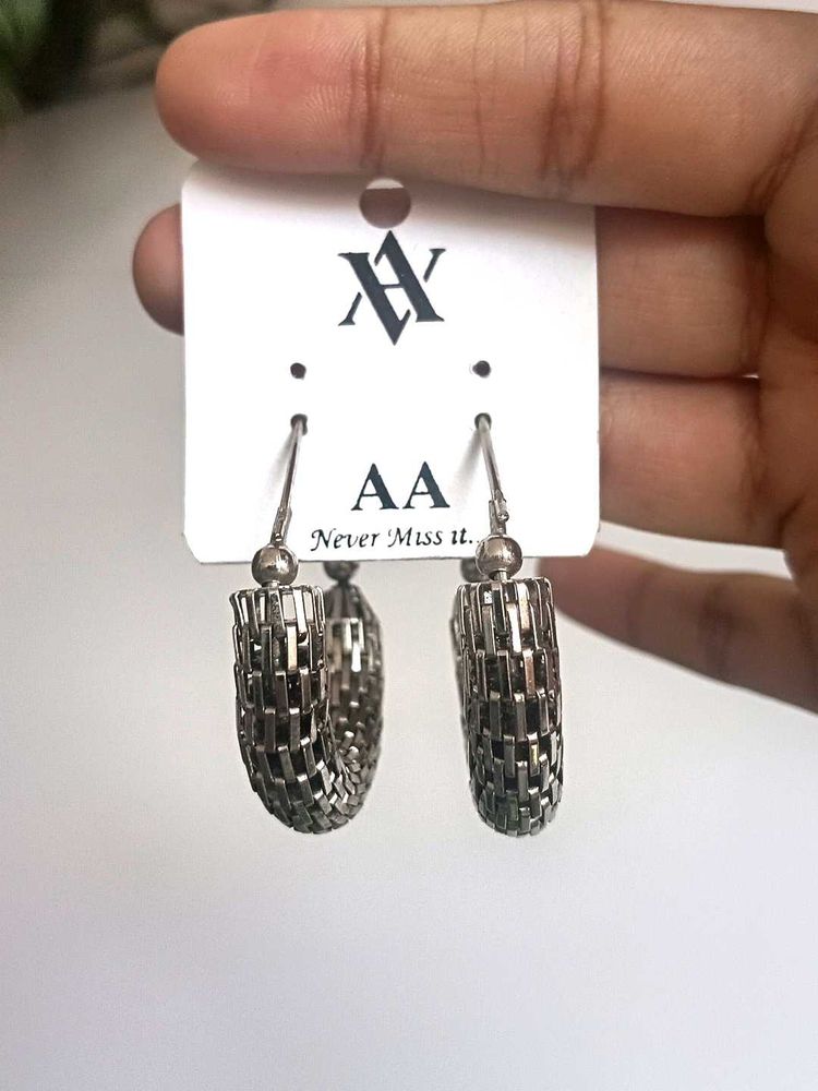 Textured Silver Hoop Earrings