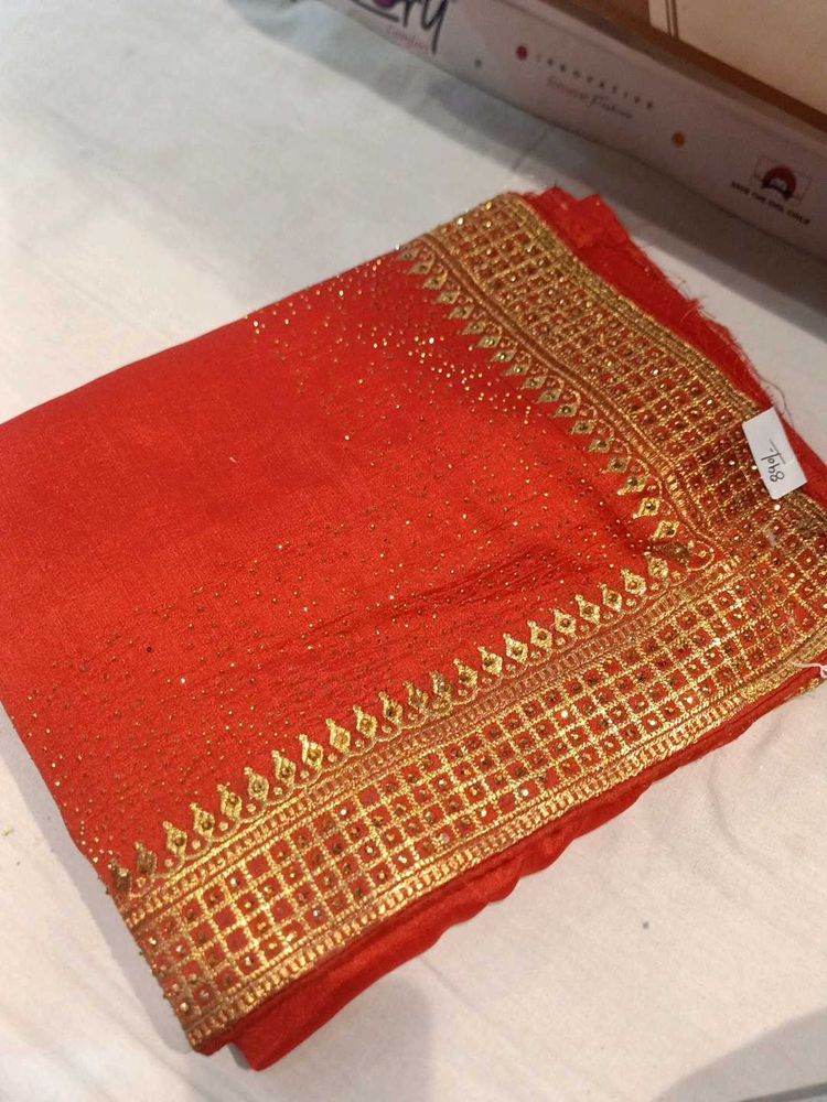 Elegant Red &amp; Gold Embellished Saree