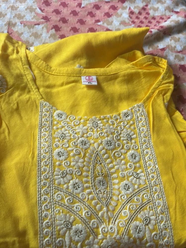 Yellow Embroidered Kurta