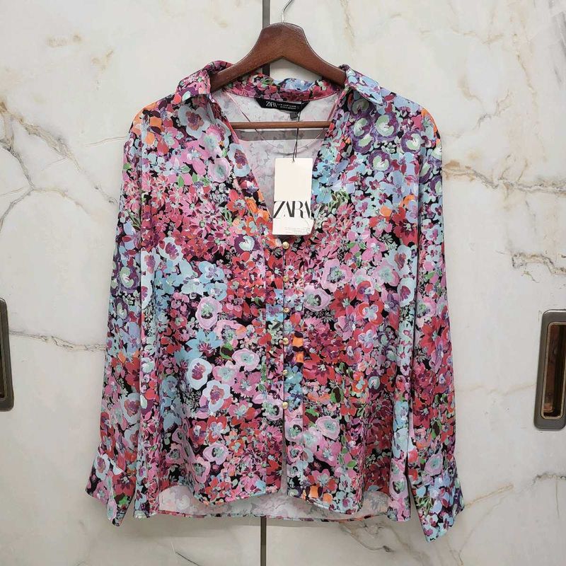 Zara Floral Button Down Shirt