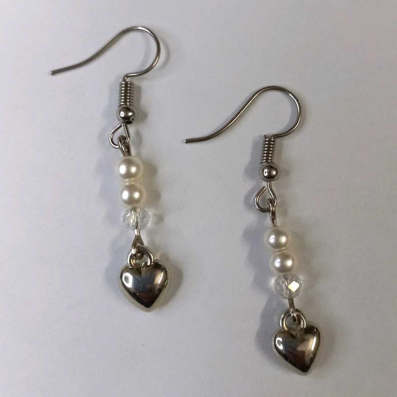 Handmade Beaded Earrings with Silver Heart