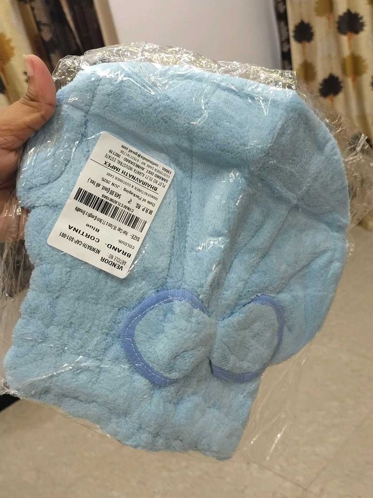 blue hair towel cap