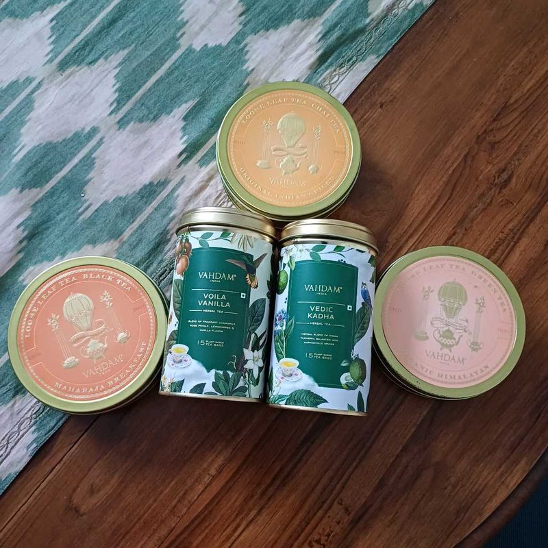 Collectible Vahdam Tea Assorted Tins for Storage