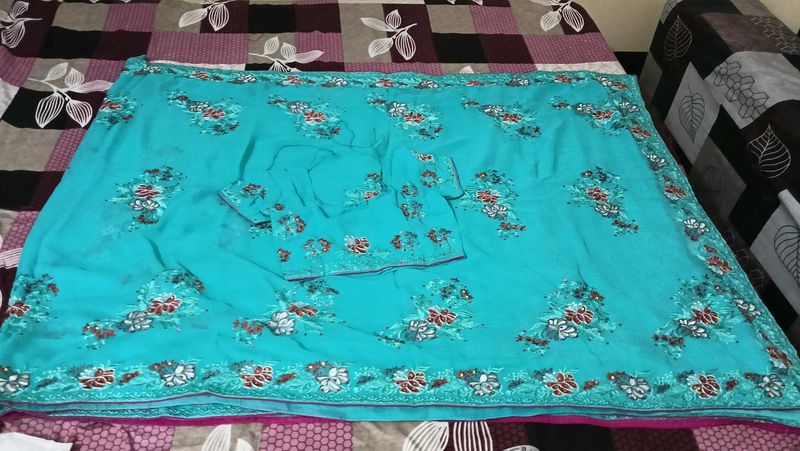 Party Wear Saree With Stiched Blouse