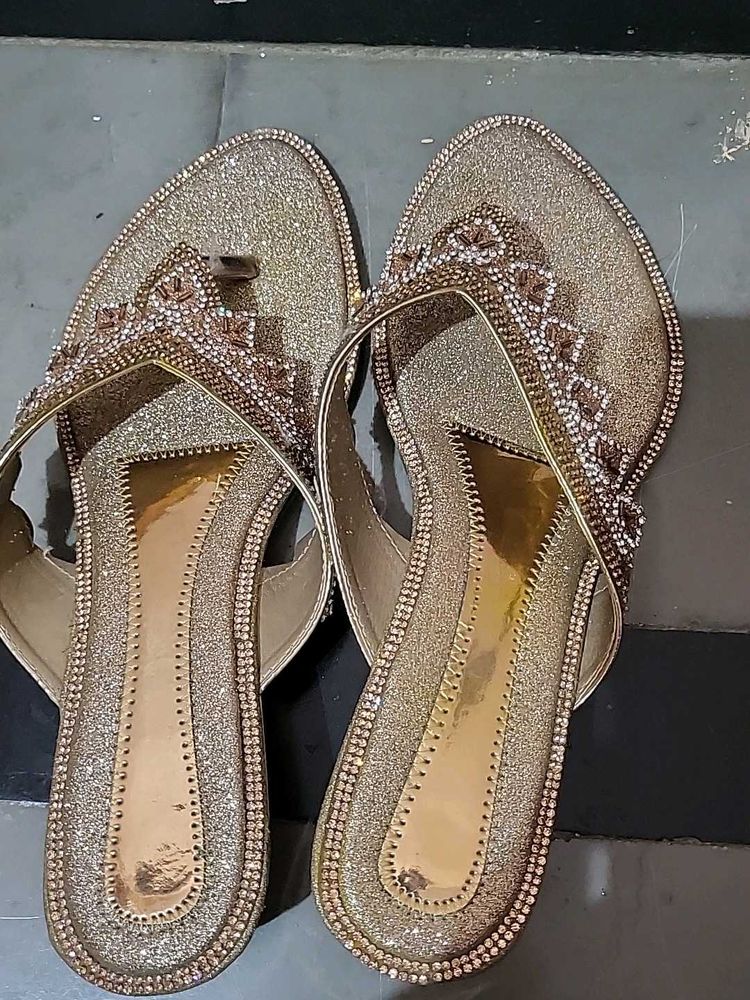 Sparkling Gold Ethnic Flats one time used