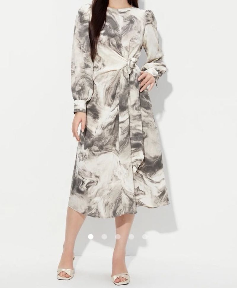 Marble Belted A-Line Dress