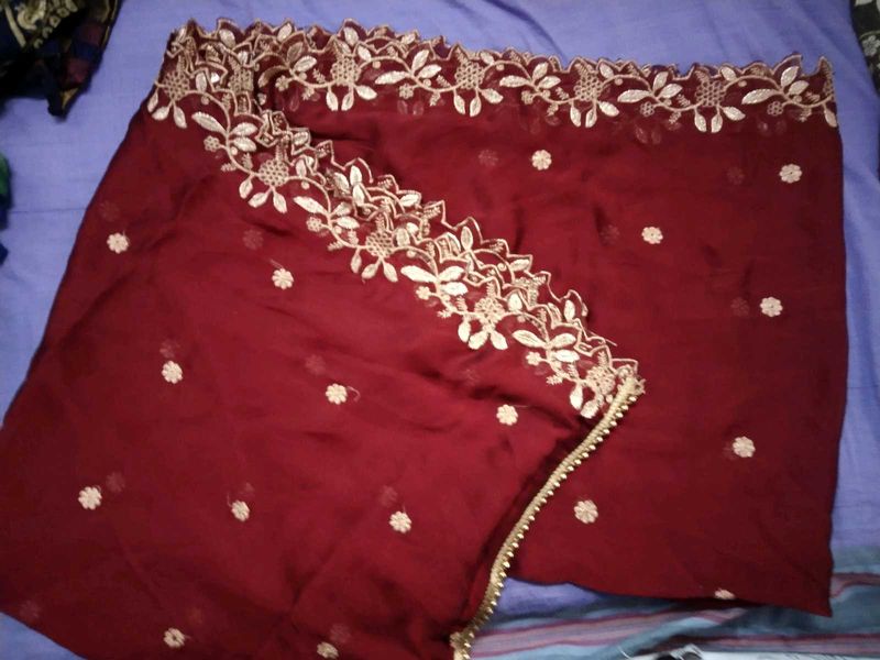 Maroon Dupatta with Embroidery
