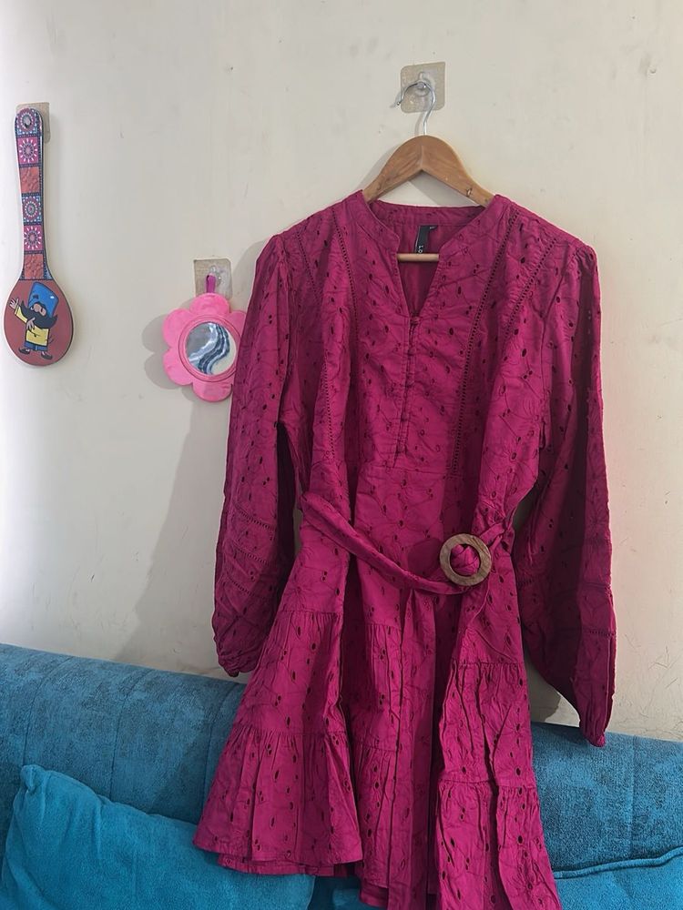 Magenta Belted Mini Dress