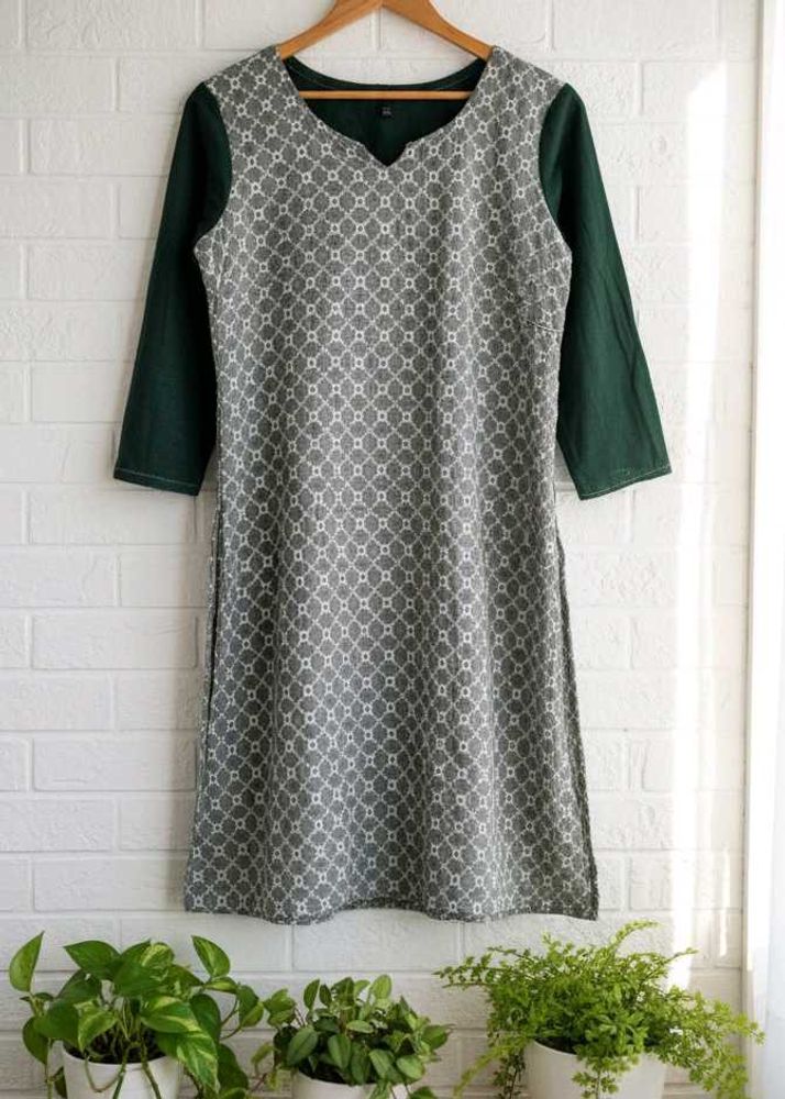 Patterned black-grey Kurta