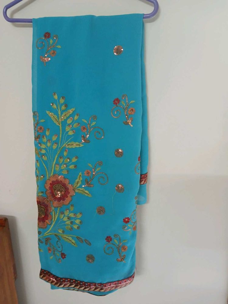 Casual Saree With Chumky Work Unused