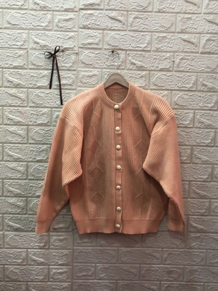 Peach Button-Down Cardigan