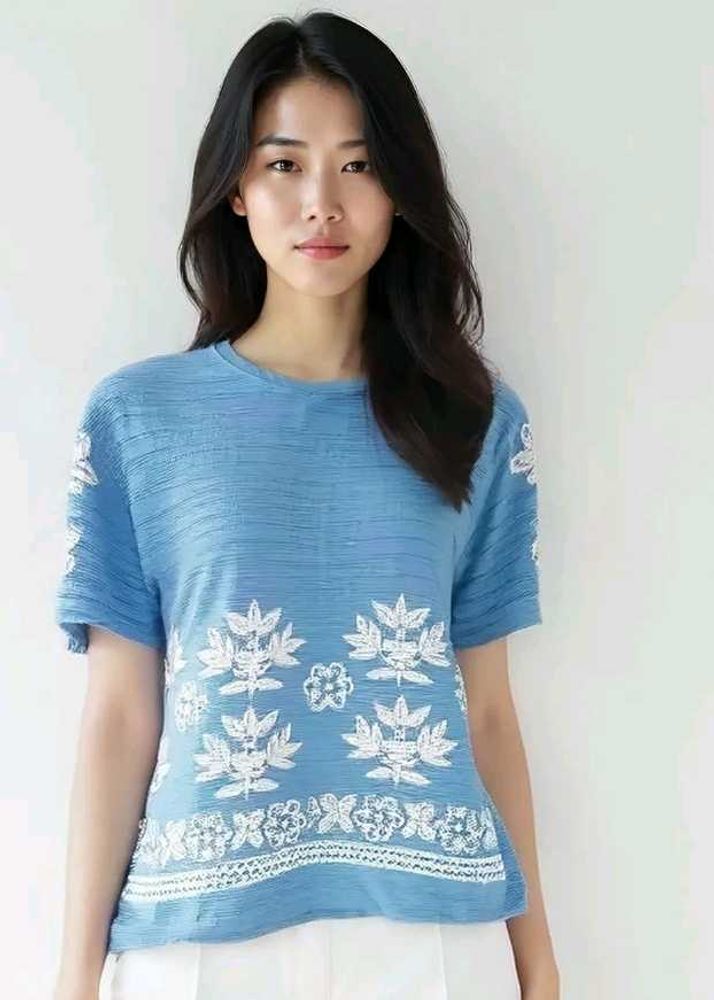 Blue Embroidered Women's Top