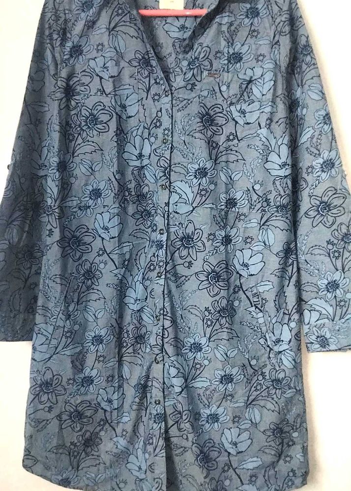 Cute Floral Print long blue Top🐳💕