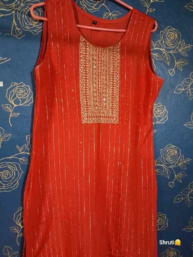 Orange Embroidered Kurti