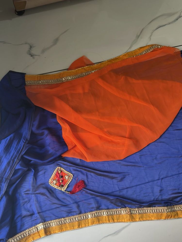 Elegant Blue &amp; Orange Saree